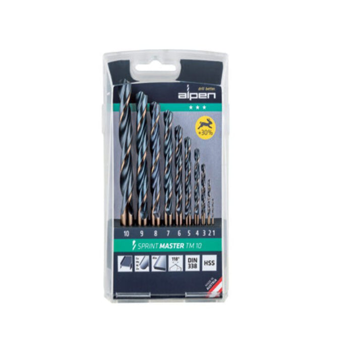 10 Piece HSS Drill Bit Set 1-10mm in Plastic Case