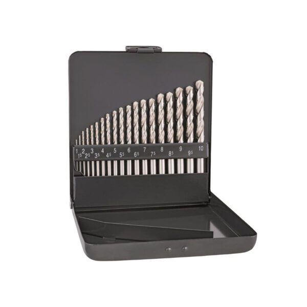 19 Piece HSS Cobalt Drill Bit Set 1-10mm in Metal Case