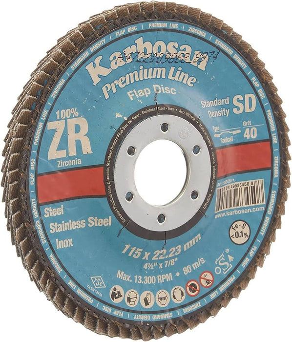 Karbosan Premium Line 100% ZR40 HD Flap Disc 115x22.23