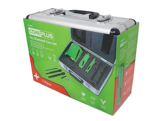Core Plus Diamond Dry Core Drill Bit Set, 7 Piece