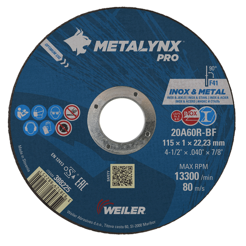 METALYNX PRO Inox & Metal 115X1X22,23 20A60R-BF Cutting wheel for Stainless steel