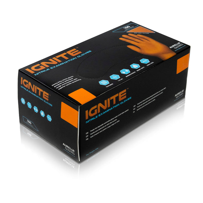 Aurelia Ignite - Diamond Textured Orange PF Nitrile Gloves