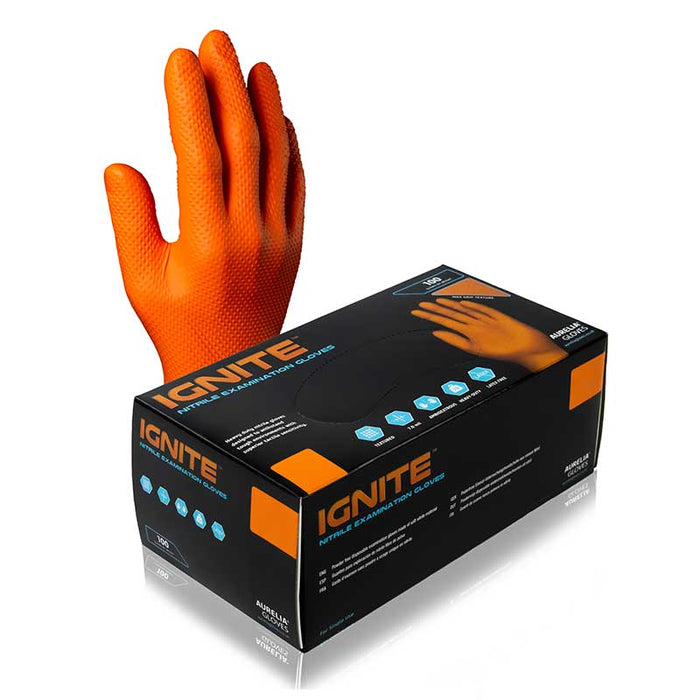 Aurelia Ignite - Diamond Textured Orange PF Nitrile Gloves