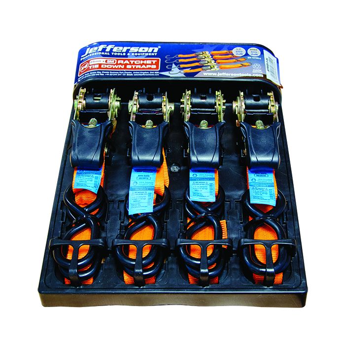 5.0m x 25mm Orange Ratchet Strap Set (4 Pack)