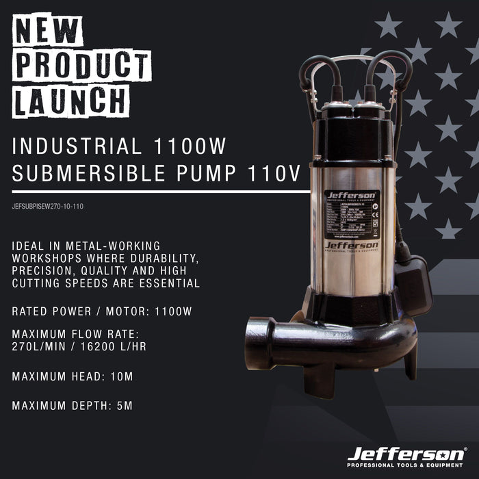 Industrial 1100W Submersible Sewage Pump (110V or 230V)