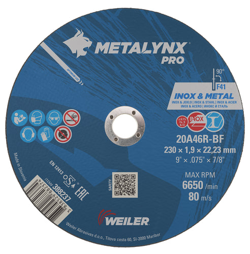 METALYNX PRO Inox & Metal 230X1,9X22,23 20A46R-BF Cutting Disc x 25