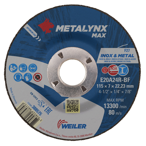 METALYNX MAX Inox & Metal 115X7X22,23 E20A24R-BF Grinding Disc x 10