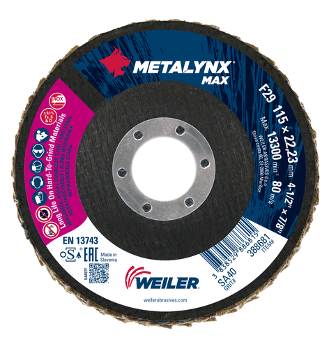 METALYNX MAX CERAMIC 115 ABRASIVE FLAP DISC, CONICAL 22.23 ZR40 x 10