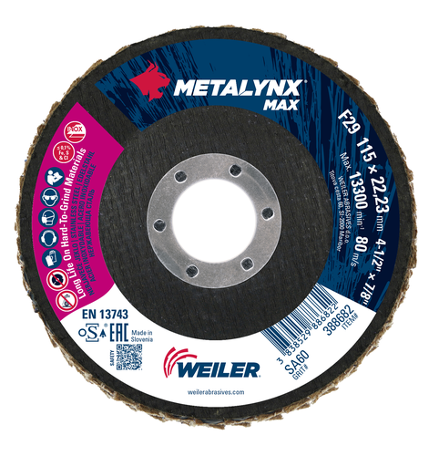 METALYNX MAX CERAMIC 115 ABRASIVE FLAP DISC, CONICAL 22.23 ZR60 x 10