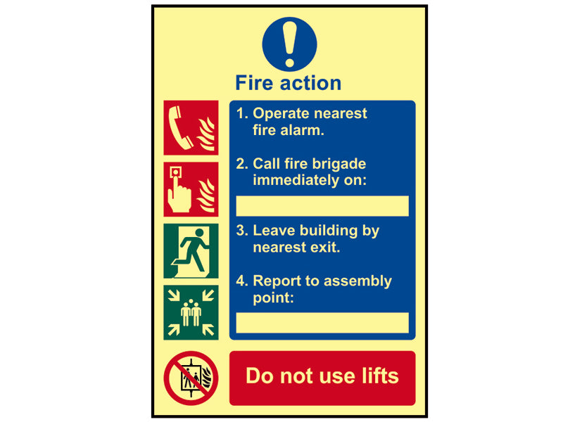 Fire Action Procedure - Photoluminescent Sign 200 x 300mm