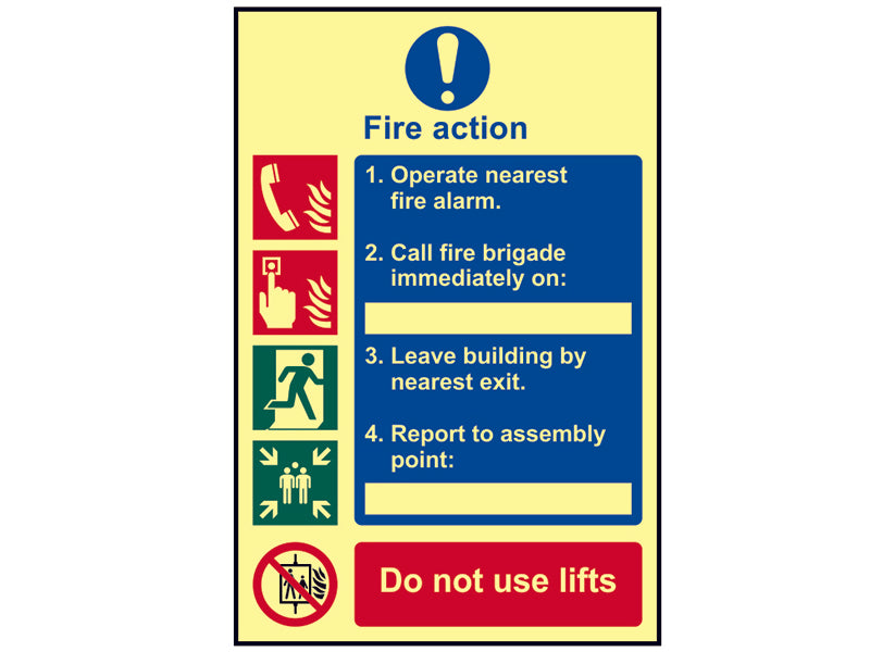 Fire Action Procedure - Photoluminescent Sign 200 x 300mm