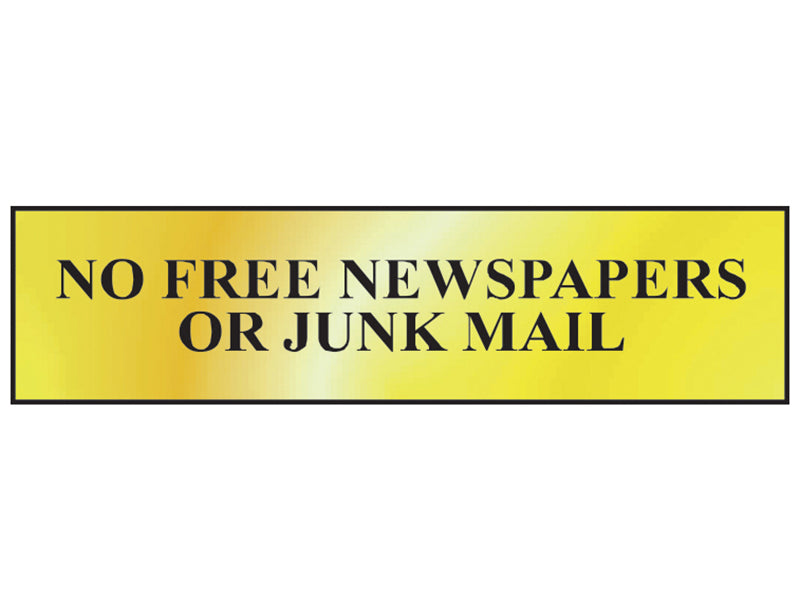 No Free Newspapers Or Junk Mail - Polished Brass Effect 200 x 50mm