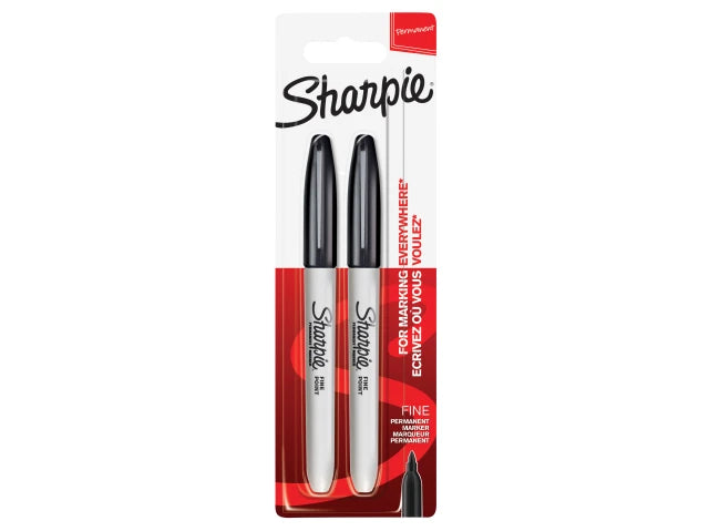 Fine Tip Permanent Marker Black (Pack 2)