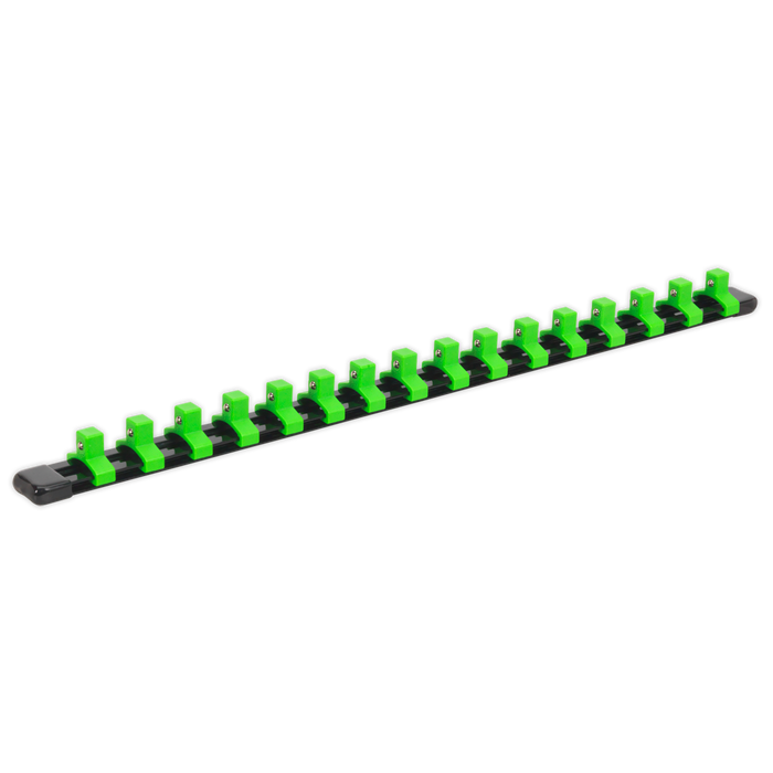 Premier Socket Retaining Rail with 16 Clips 3/8"Sq Drive - Hi-Vis Green