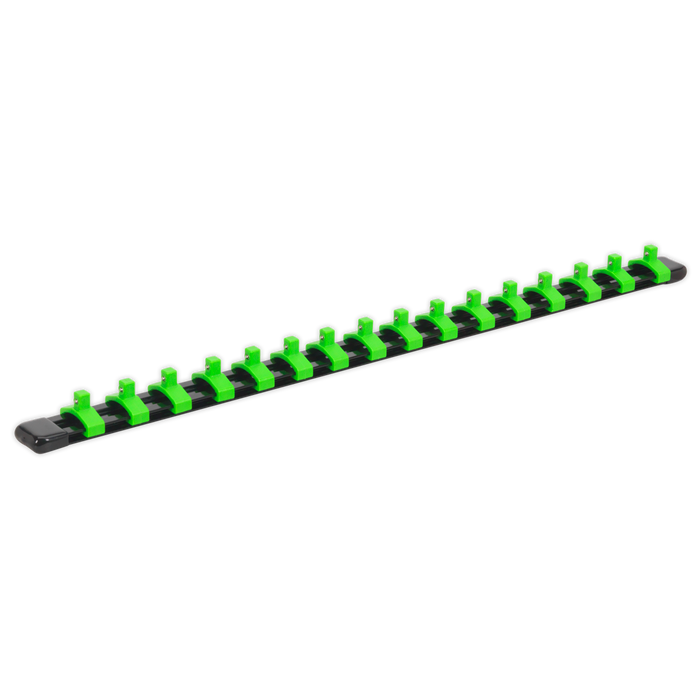 Premier Socket Retaining Rail with 16 Clips 1/4"Sq Drive - Hi-Vis Green