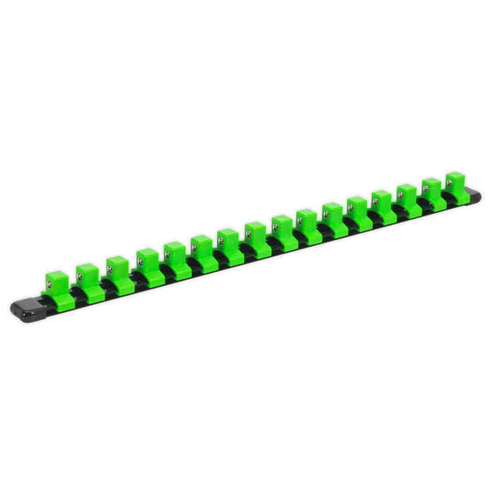 Premier Socket Retaining Rail with 16 Clips 1/2"Sq Drive - Hi-Vis Green