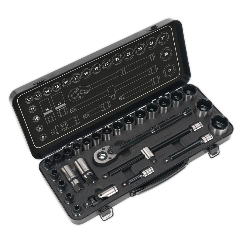 Premier Black Socket Set 1/2"Sq Drive 28pc