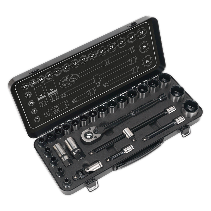 Premier Black Socket Set 1/2"Sq Drive 28pc